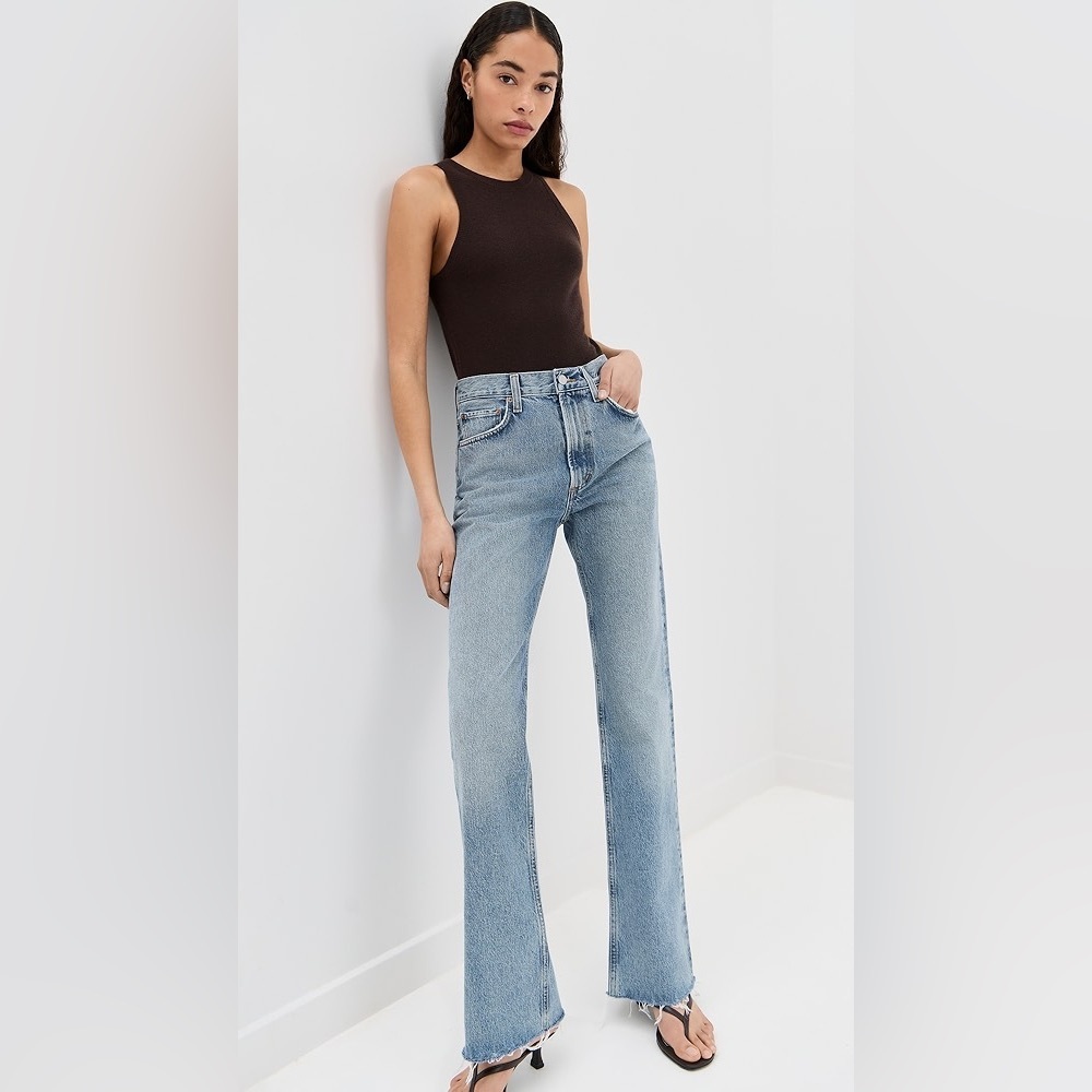 Agolde Leena Baby Flare Raw Hem Jeans Women’s 28 Blue